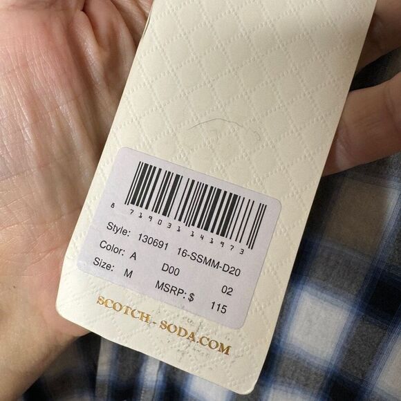 Scotch & Soda Shirt Mens Medium Blue Button Up Plaid Long Sleeve Classic Fit New - Picture 7 of 12